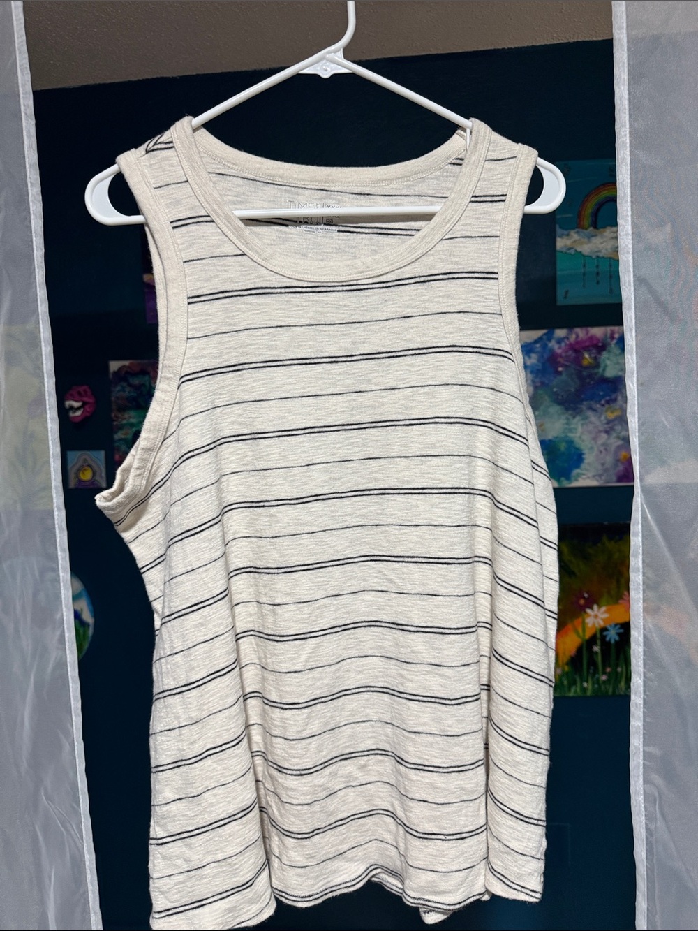 Striped Cream and Black Sleeveless Tank Top